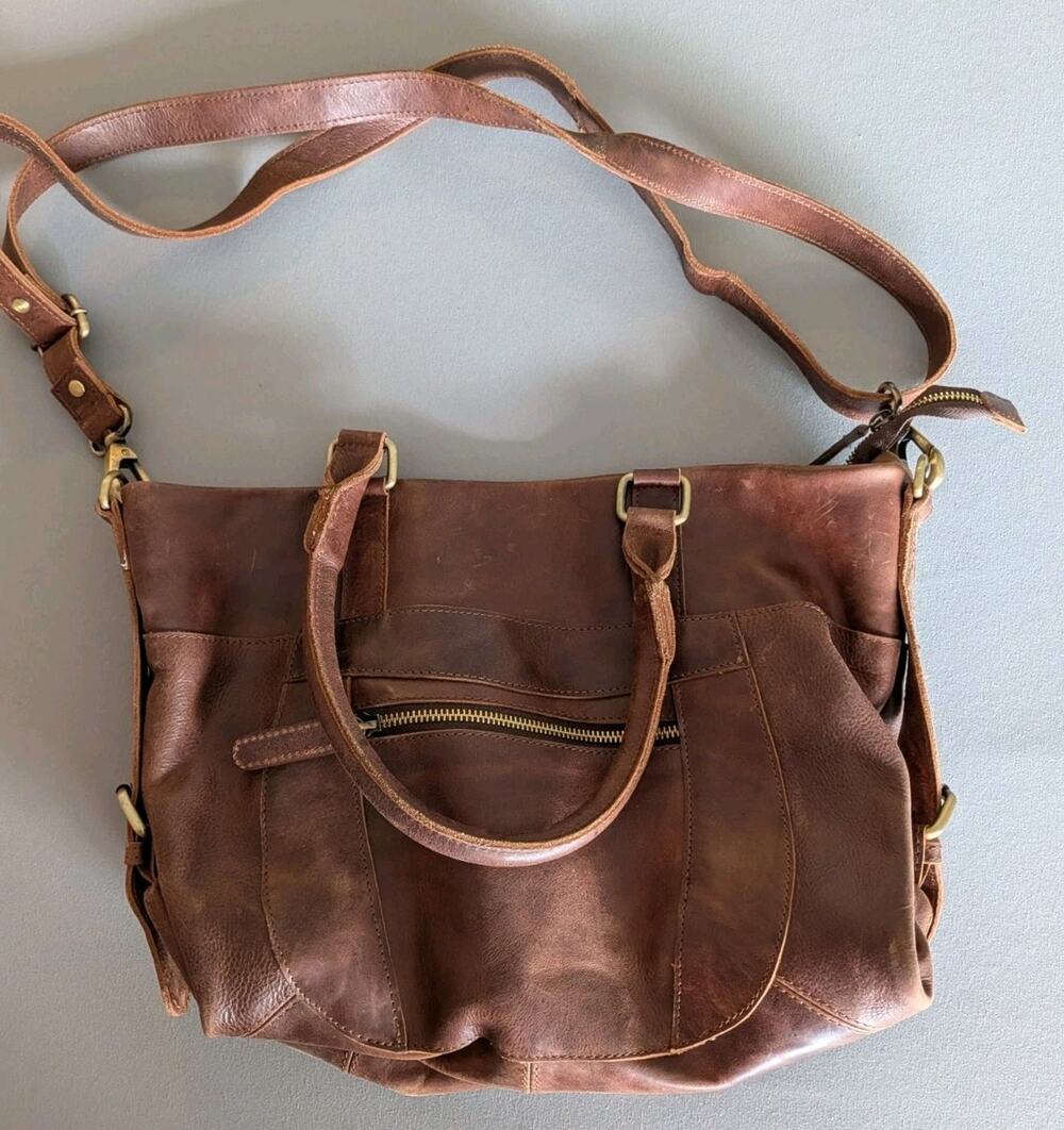 The Leather Store Brown Satchel Shoulder & Crossbody Hobo Bag Boho Floral Lined